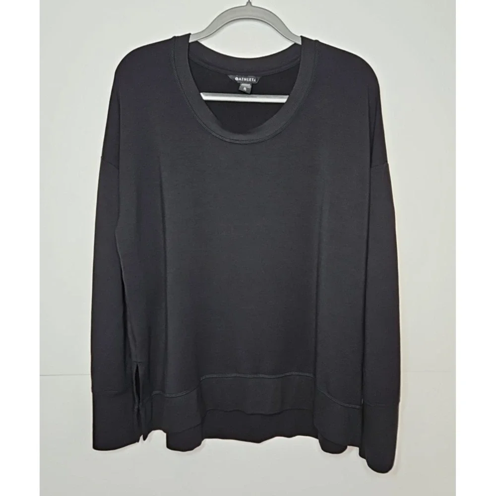Athleta Womens Black Coaster‎ Luxe Modal Sweatshirt Thumbholes Size XL